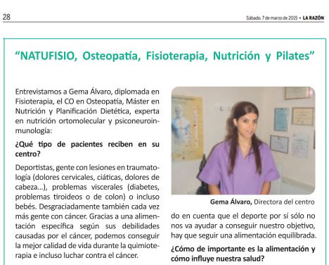 Osteopata Gema Alvaro en La razón